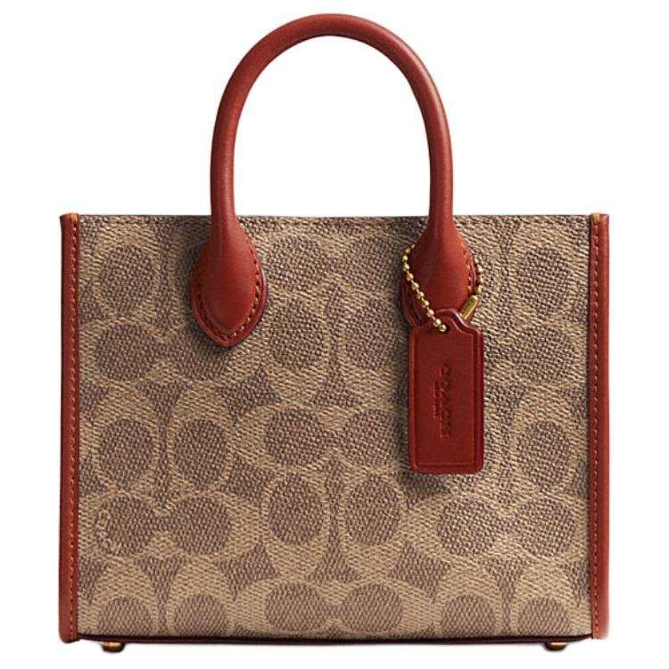 COACH Ace Coated Canvas With Refined Calfskin Handbag Small Women's Tan