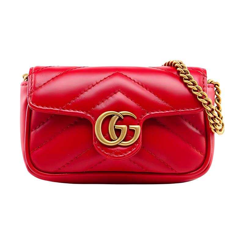 GUCCI GG Marmont Quilted Leather Handbag Coin Purse Extra Mini Women's Red