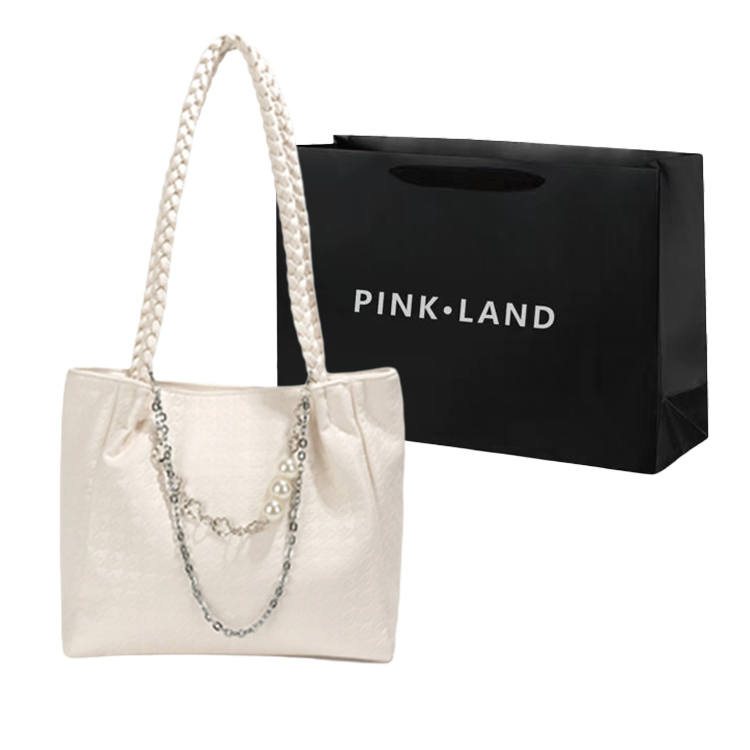 PINK·LAND Pu Tote Bag, Shopping Bag, Shoulder Bag Regular Women's White/Black