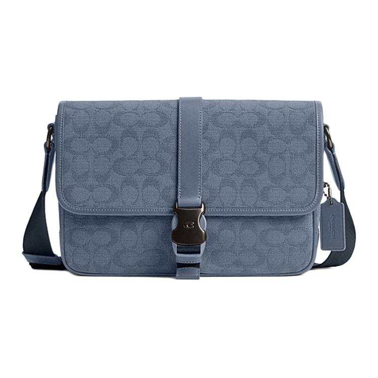 COACH League Iconic Jacquard Canvas With Leather Shoulder Bag, Crossbody Bag Large Men's Blue