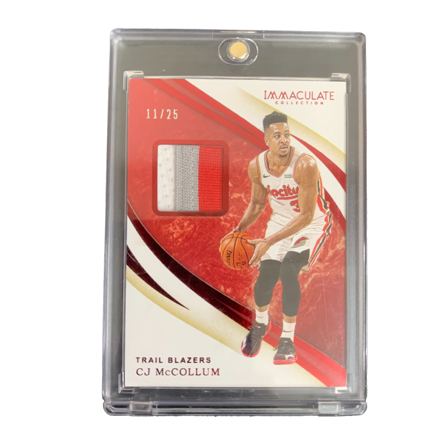 PANINI CJ McCollum 2019 20 Imm Pioneer Era, Tricolor Patch Jersey, Cut, Material 11/25 Knit Sports Cards 1 Pc