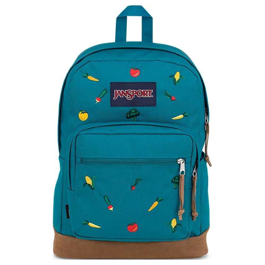 JanSport Cordura® Fabric With Suede Backpack Unisex Dark Blue Embroidery