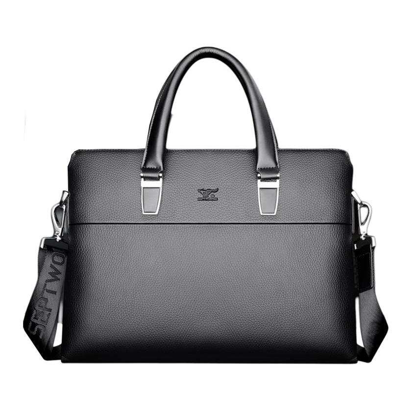 SEPTWOLVES Cow Leather One Shoulder Crossbody Briefcase Large Men's Black/Coffee
