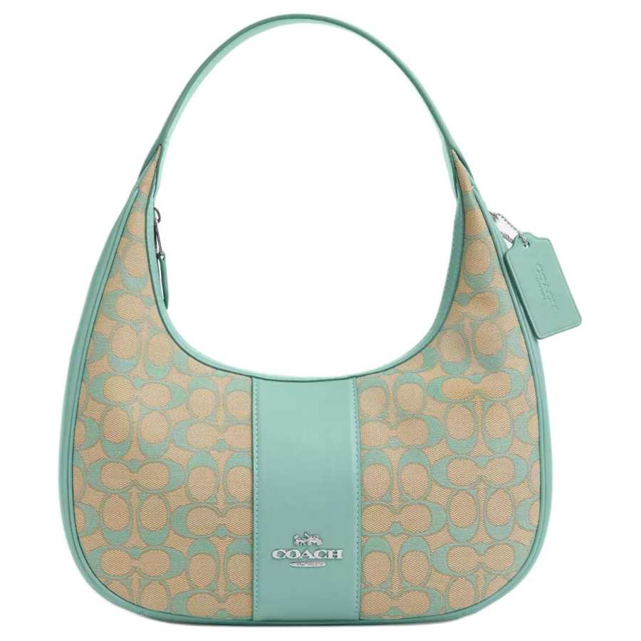 COACH Smooth Leather Handbag, Shoulder Bag Large Women's Silver & Faded Blue
