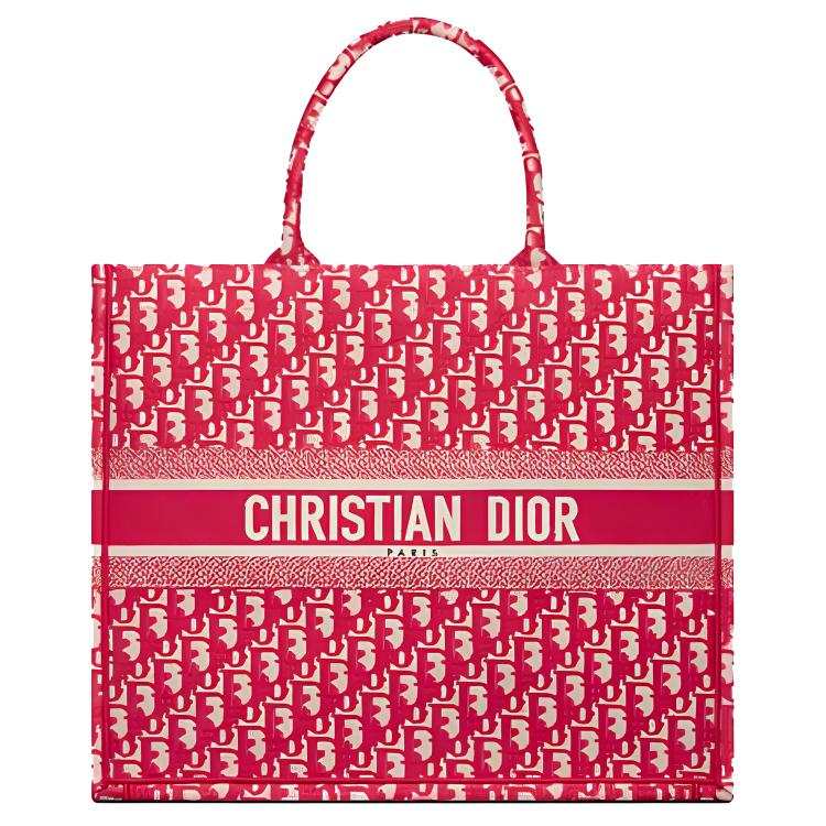 DIOR BookTote Embroidery Tote Bag, Shopping Bag, Handbag Women's Candy Raspberry