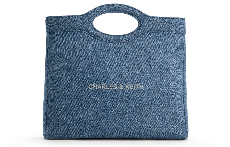 CHARLES&KEITH Fabric/Denim One Shoulder Handbag Medium Women's Dark Denim Blue/Beige