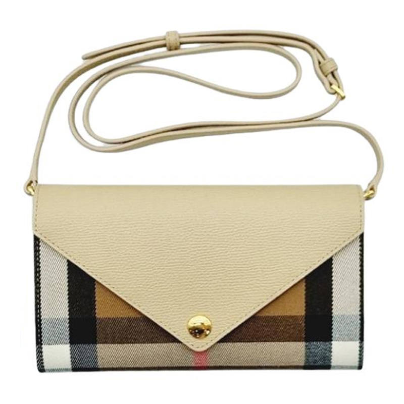 Burberry Canvas With Leather Envelope Bag One Shoulder Crossbody Clutch Women's Light Beige