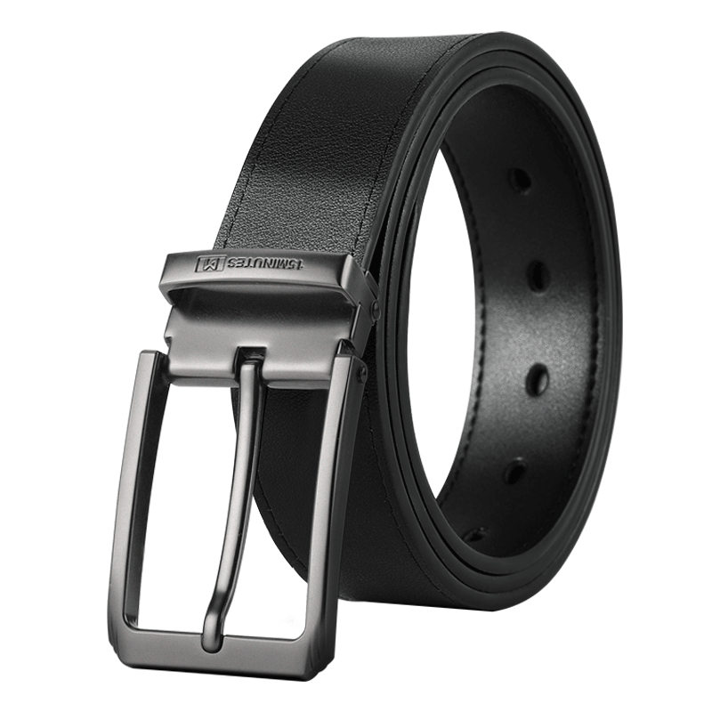 15 MINS 15 MINS Synthetic Leather Alloy Split Cow Leather Belts Men's Black Width 3.4CM