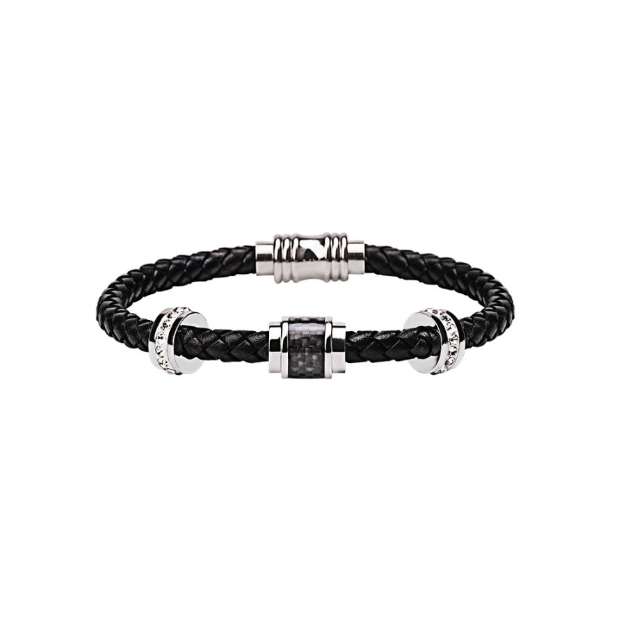 MUSTKOO Titanium Steel Cow Leather Bracelets Men's Black