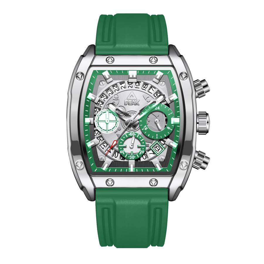 PEAK Pioneer Collection Quartz Movement Silicone Strap Watch Men's Watches Green Dial