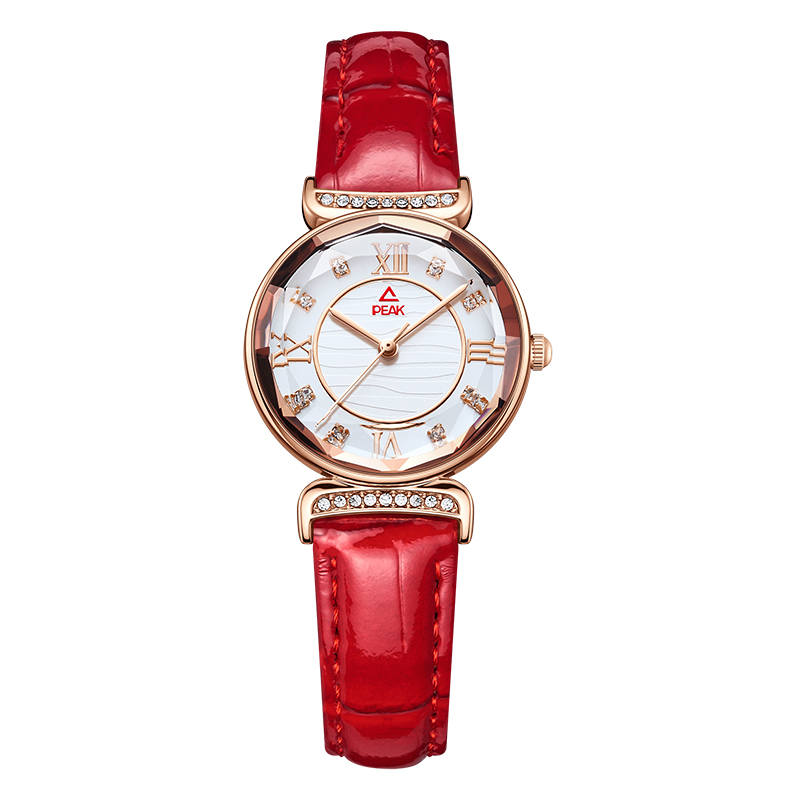 PEAK Flower Series Quartz Movement Leather Strap Watch Women's Watch White Dial