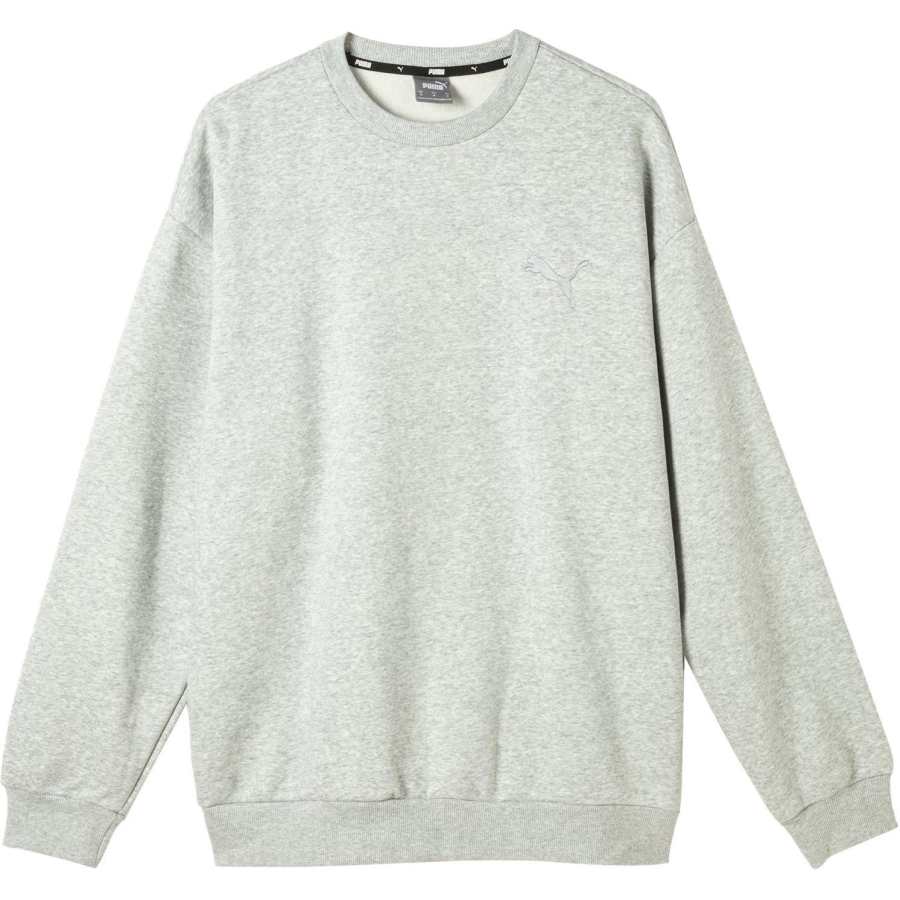 PUMA ELEVATED CREWNECK FL Pullover Thermal Fleece Lined Casual Crew Neck Sweatshirt Men's Light Mixed Gray