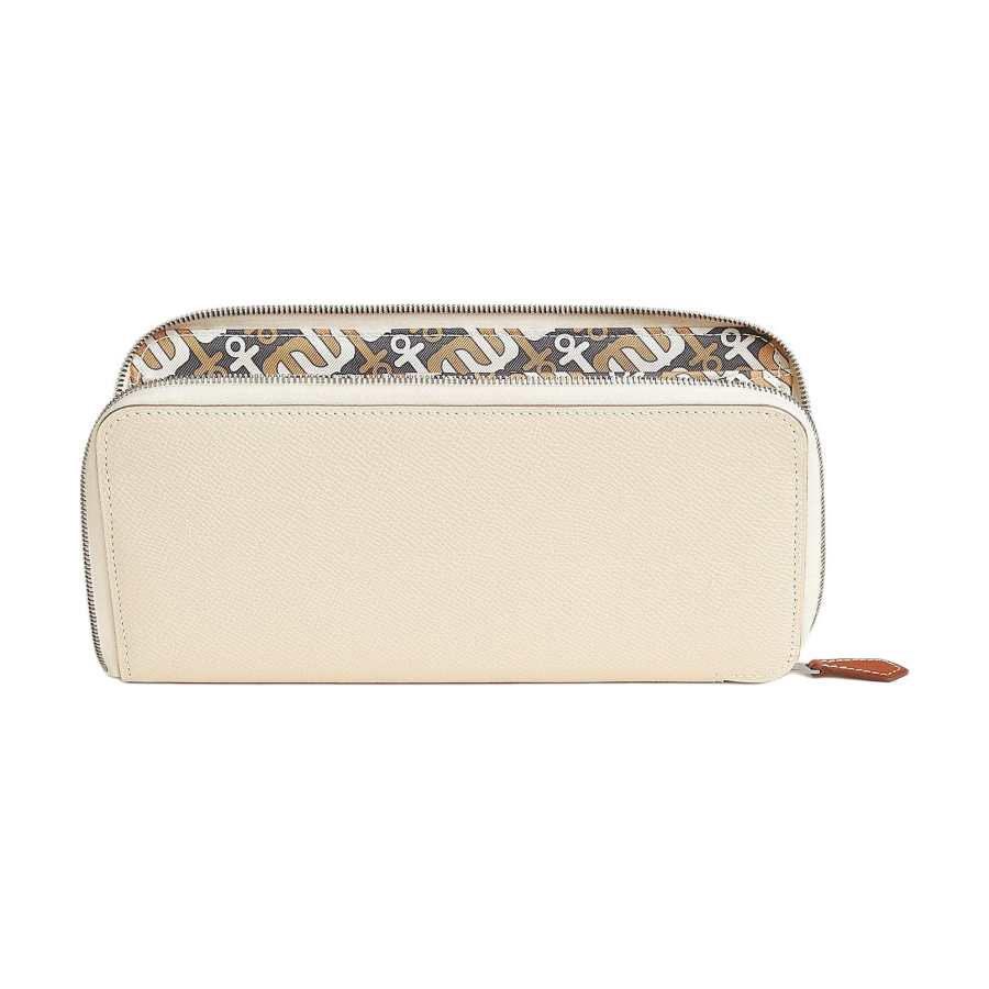 HERMES Silk'In Epsom Calfskin Long Wallet Women's Chalk White