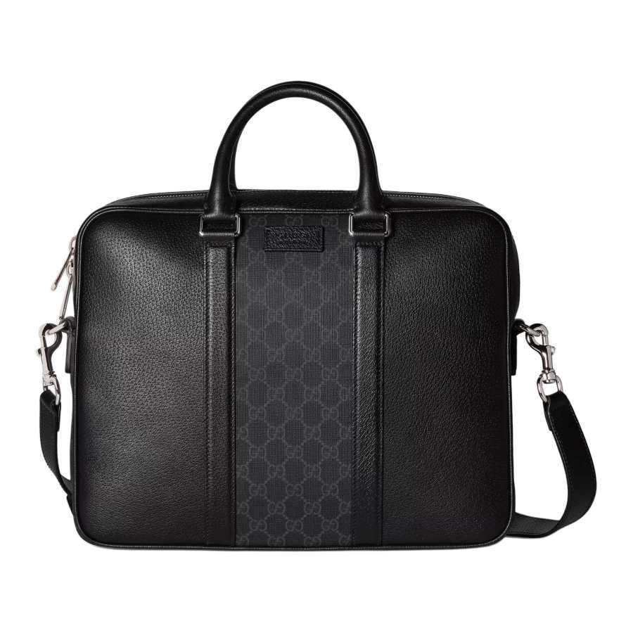 GUCCI Leather With GG Supreme Canvas Briefcase Medium Men's Black