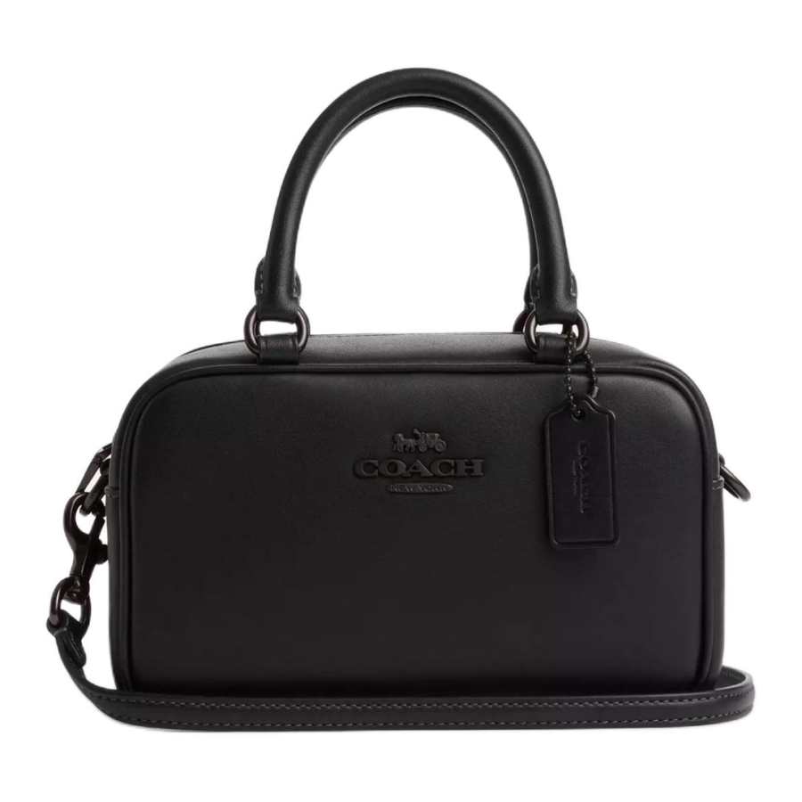 COACH SATCHEL Leather Bowling Bag, Shoulder Bag, Crossbody Bag, Handbag Small Women's Black