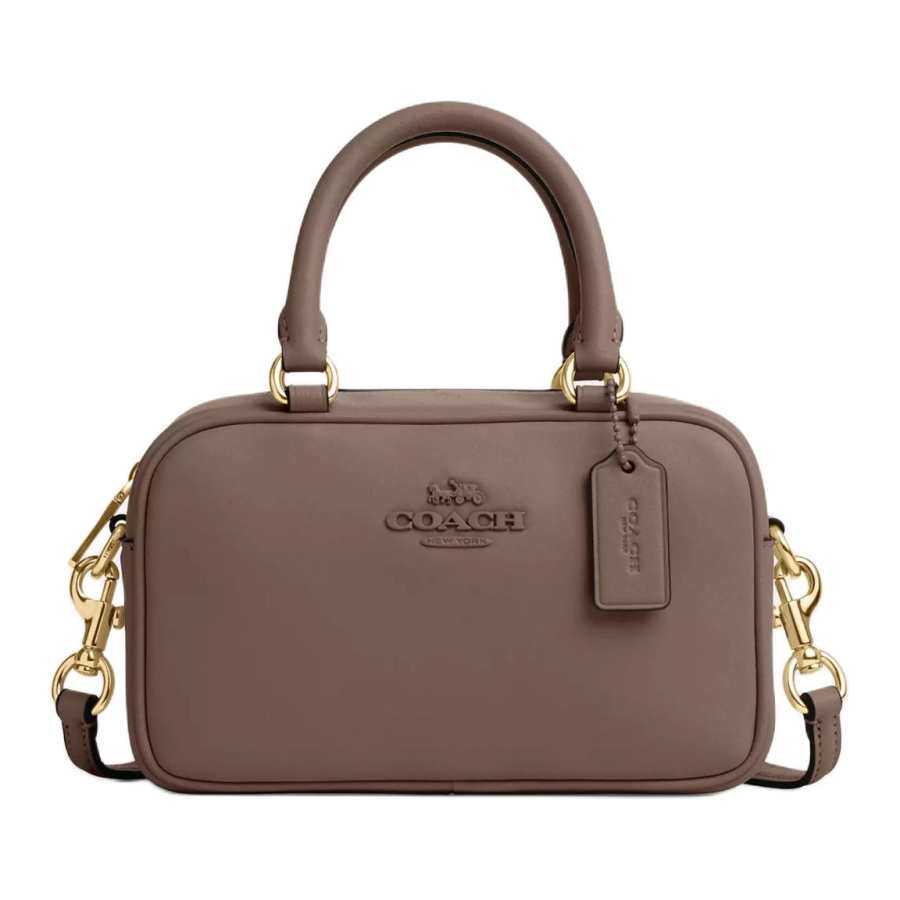 COACH SATCHEL Smooth Leather Bowling Bag, Shoulder Bag, Crossbody Bag, Handbag Small Unisex Dark Stone Color