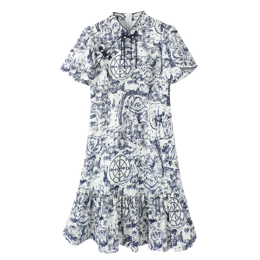 XIANGYING Short Sleeved Dress Women's Beige