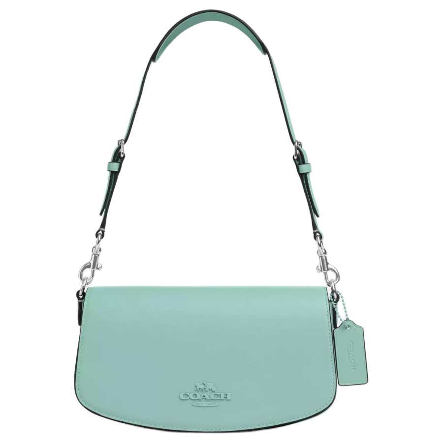COACH Cow Leather Crossbody Bag, Shoulder Bag Medium Women's Silver & Faded Blue