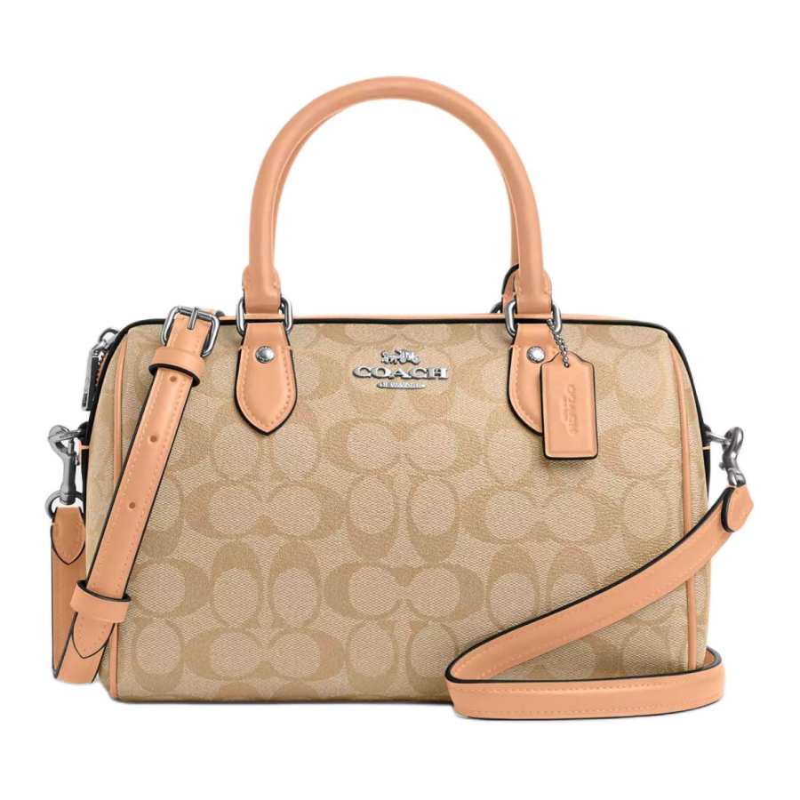 COACH Rowan Coated Canvas With Recycled Leather Handbag Medium Women's Silver & Light Khaki