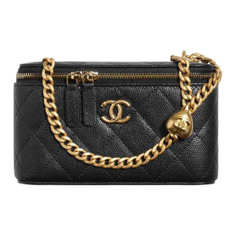 CHANEL 23P SS Litchi Grain Cow Leather Crossbody Bag, Shoulder Bag Small Women's Black