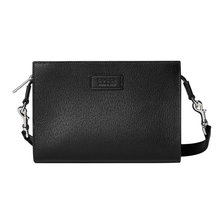 GUCCI Leather Paneled Canvas Shoulder Bag, Crossbody Bag Extra Mini Men's Black