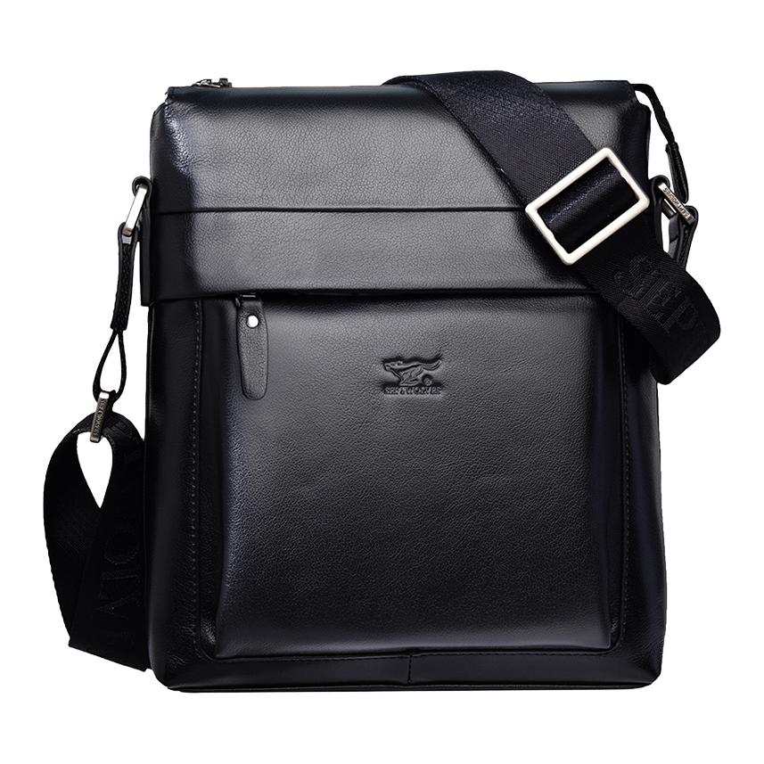 SEPTWOLVES Cow Leather Shoulder Bag, Crossbody Bag Medium Men's Black
