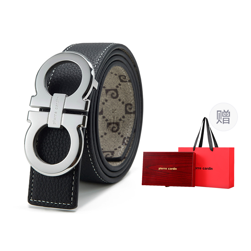 PIERRE CARDIN PVC Polyvinyl Chloride, Cow Leather Belts Men's Black 3.4cm