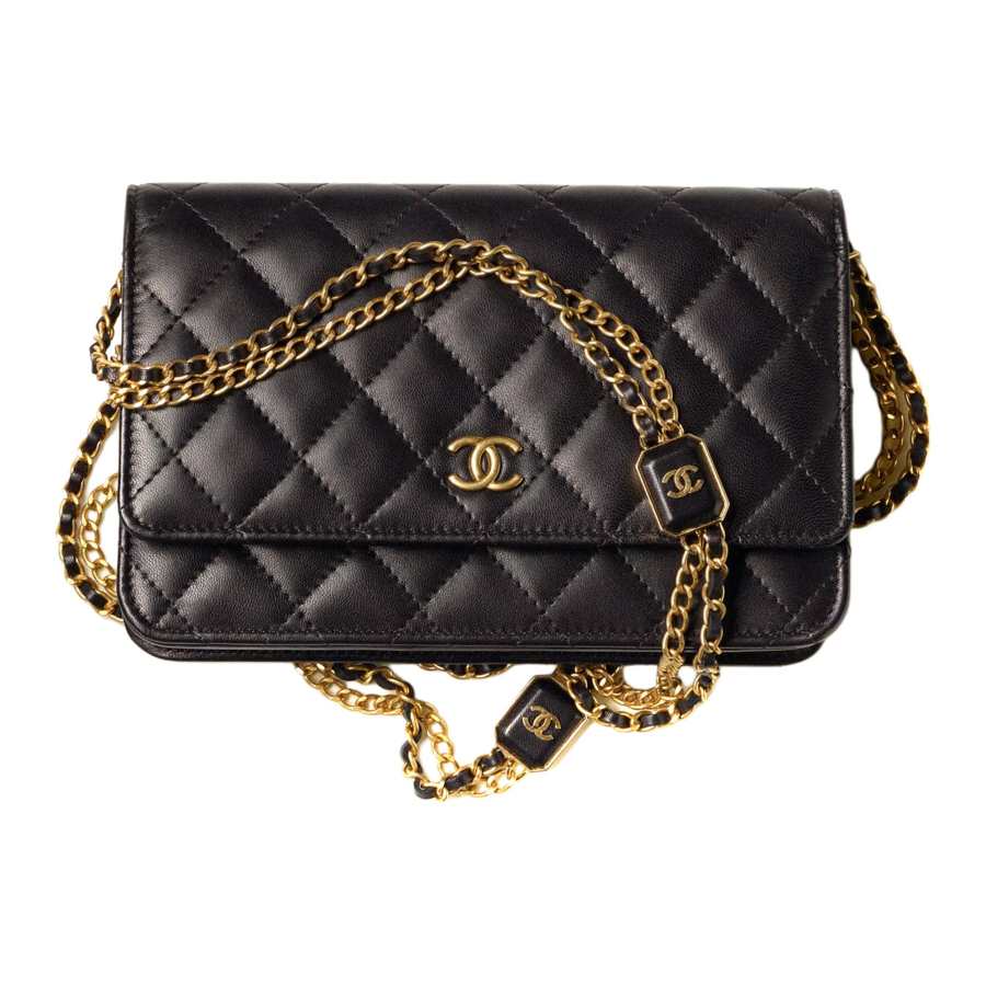 CHANEL WOC Sheepskin & Gold Metal Detail Crossbody Bags Women's Black