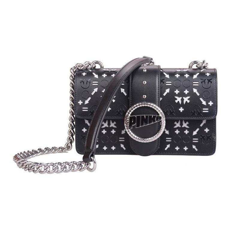 PINKO Leather Swallow Bag Shoulder Bag Women's Black