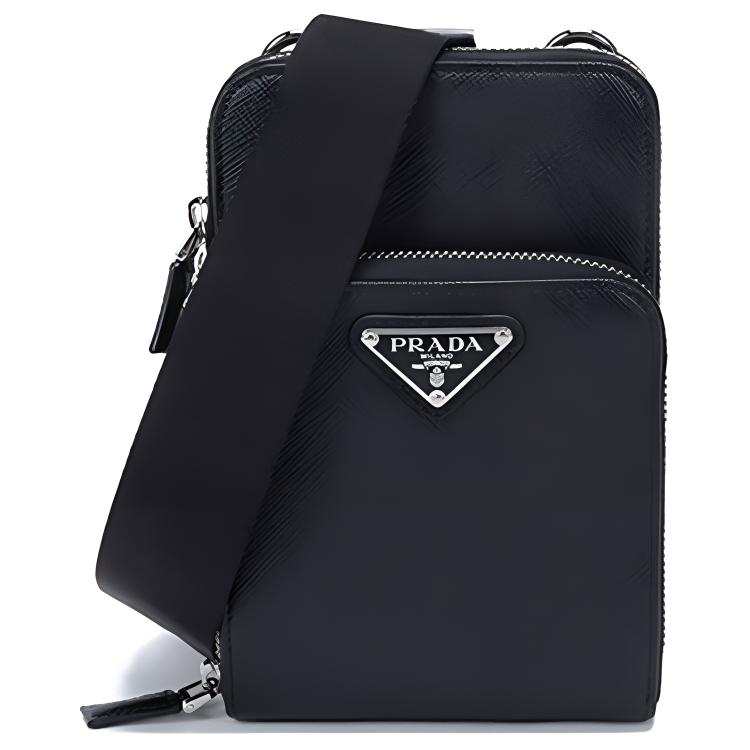 PRADA Saffiano One Shoulder Leather Crossbody Bag, Fanny Pack Men's Black