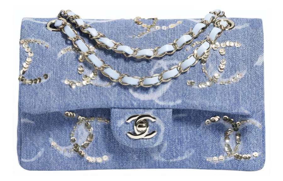 CHANEL Classic Flap CF Denim Flap Bag, Envelope Bag, Crossbody Bag, Shoulder Bag Women's Light Blue