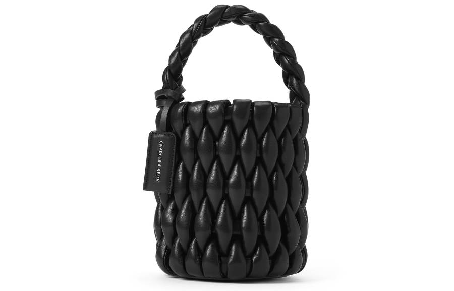 CHARLES&KEITH Synthetic Leather One Shoulder Handbag Small Women's Noir Black/Beige