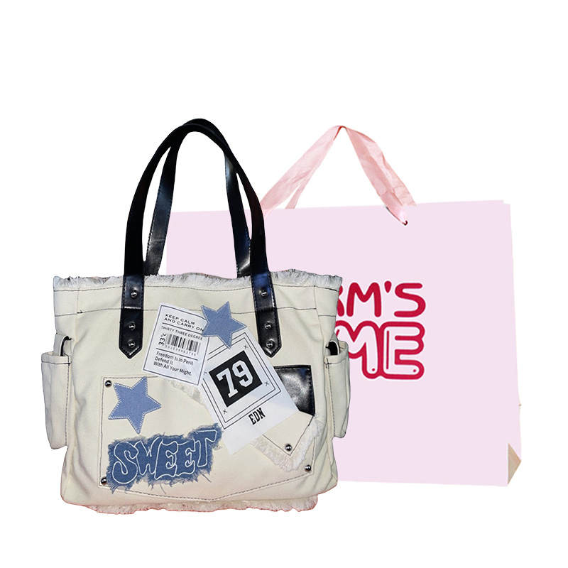 Worm's Home Canvas Tote Bag, Shopping Bag, Shoulder Bag Women's White