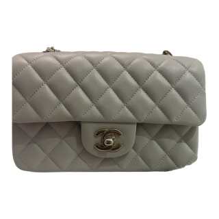 CHANEL Classic Flap CF Lambskin Shoulder Bag, Crossbody Bag Mini Women's Light Gray