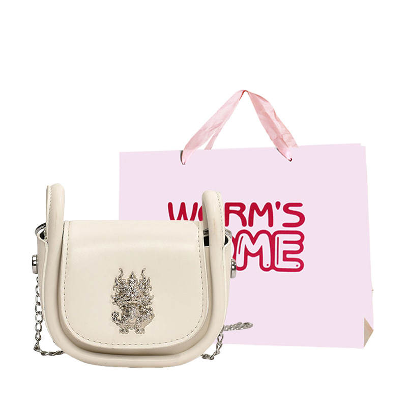Worm's Home Pu Lipstick Bag, Saddle Bag, Shoulder Bag, Crossbody Bag Regular Women's White/Silver/Black/Pink