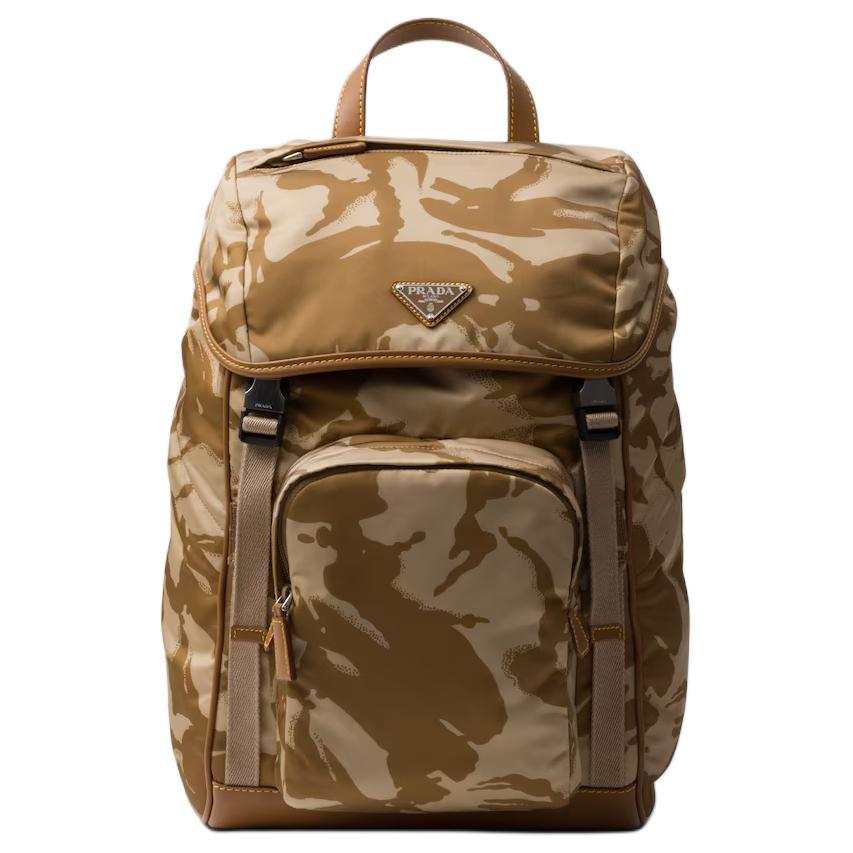 PRADA PRADA Recycled Nylon With Leather Backpack Women's Khaki