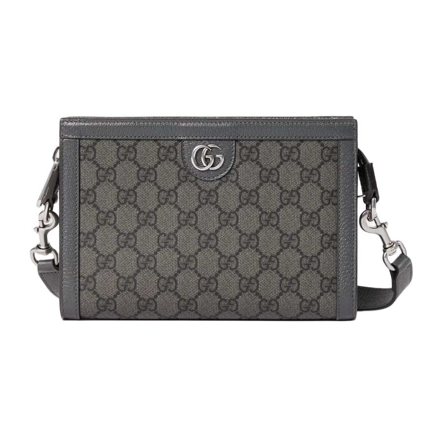 GUCCI Ophidia Supreme Canvas With Leather Trim One Shoulder Crossbody Clutch Extra Mini Men's Gray