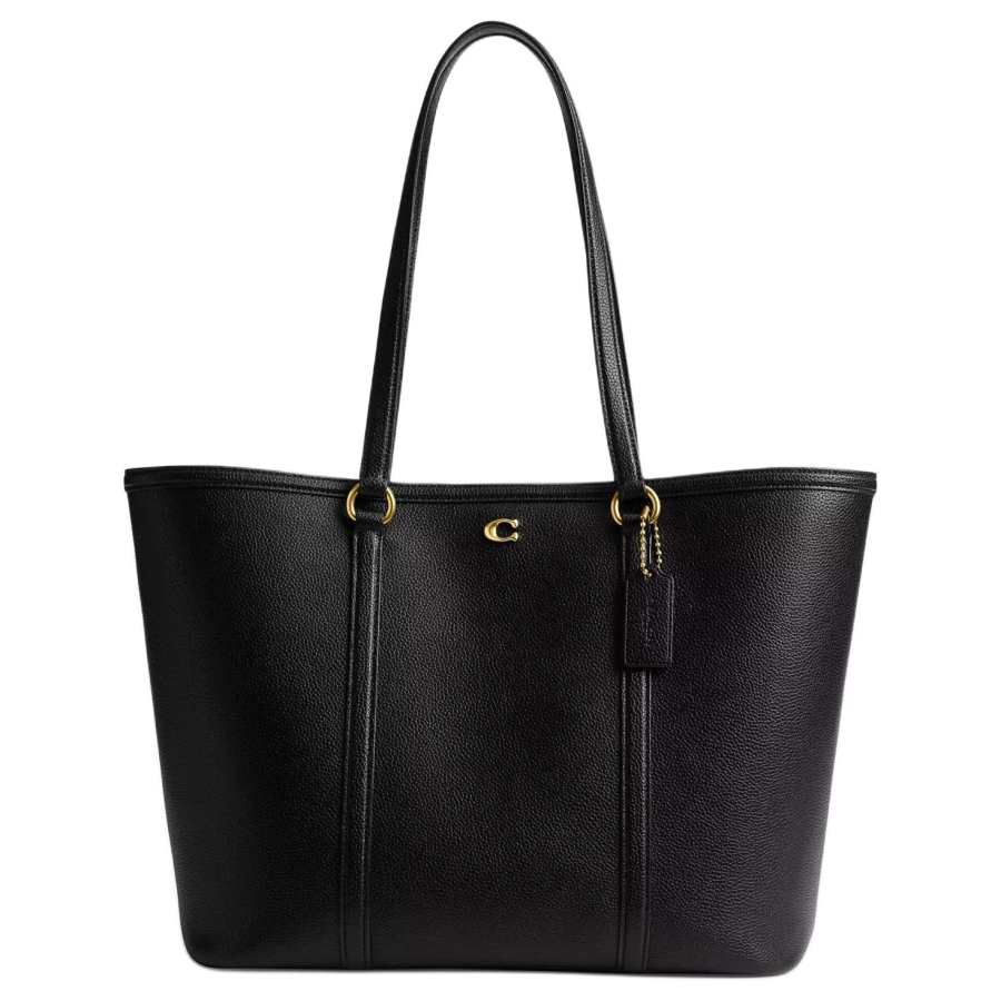 COACH Polished Pebble Leather Tote Bag, Shopping Bag, Shoulder Bag Large Women's Black