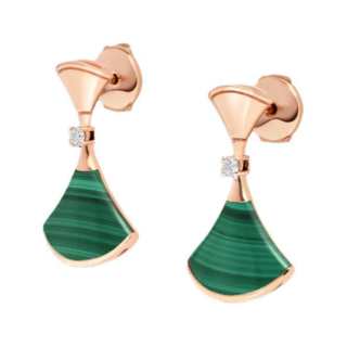BVLGARI 18K Rose Gold Earrings Women's Green
