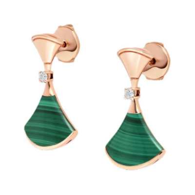 BVLGARI 18K Rose Gold Earrings Women's Green