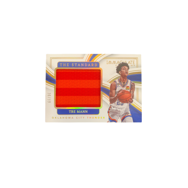 PANINI 2022 23 Imm Amy, Thunder, Game Used Jersey, Trae Young, 36/99, Two Tone Player Card, Card Access Pass