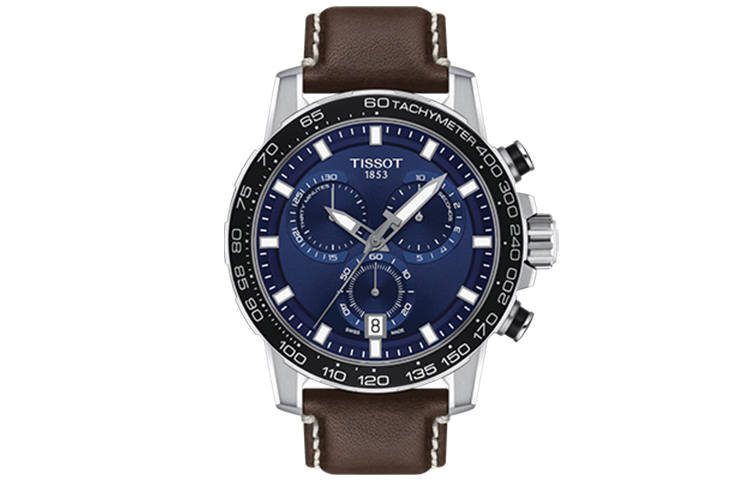 TISSOT Daring Collection Quartz Movement Men's Watches Watch 45.5mm Blue Dial Stainless Steel Case Leather Strap