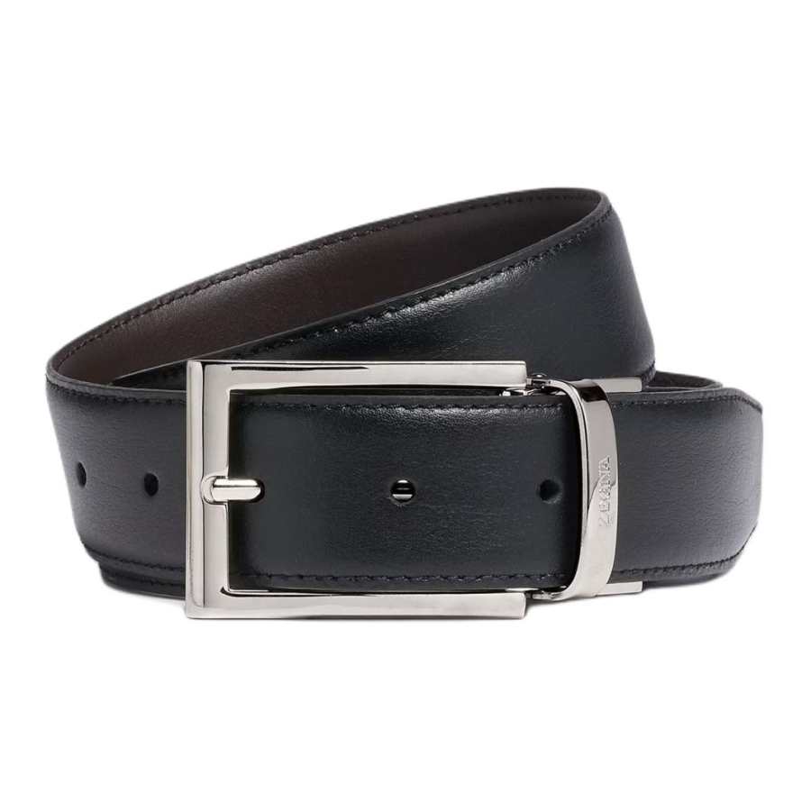 Ermenegildo Zegna Cow Leather Belts Men's Black/Dark Brown Width 3.2cm