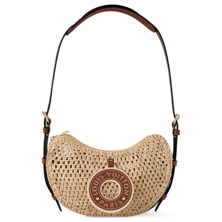 LOUIS VUITTON CROISSANT Straw Woven With Cow Leather Handbag, Shoulder Bag Medium Women's Wood Color