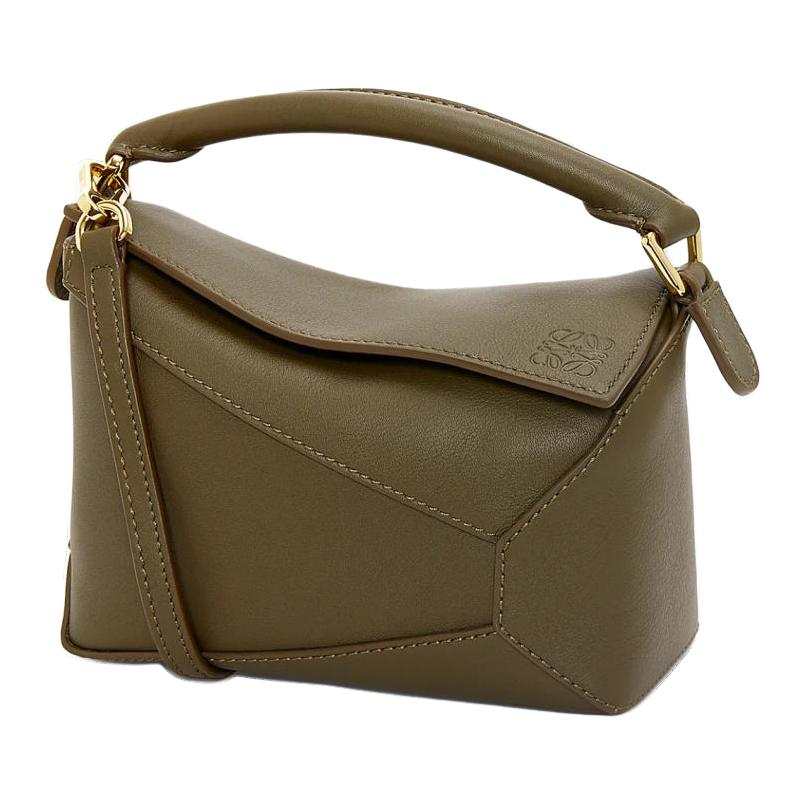 LOEWE Puzzle Handbag, Shoulder Bag, Crossbody Bag Cow Leather Mini Women's Dark Khaki Green