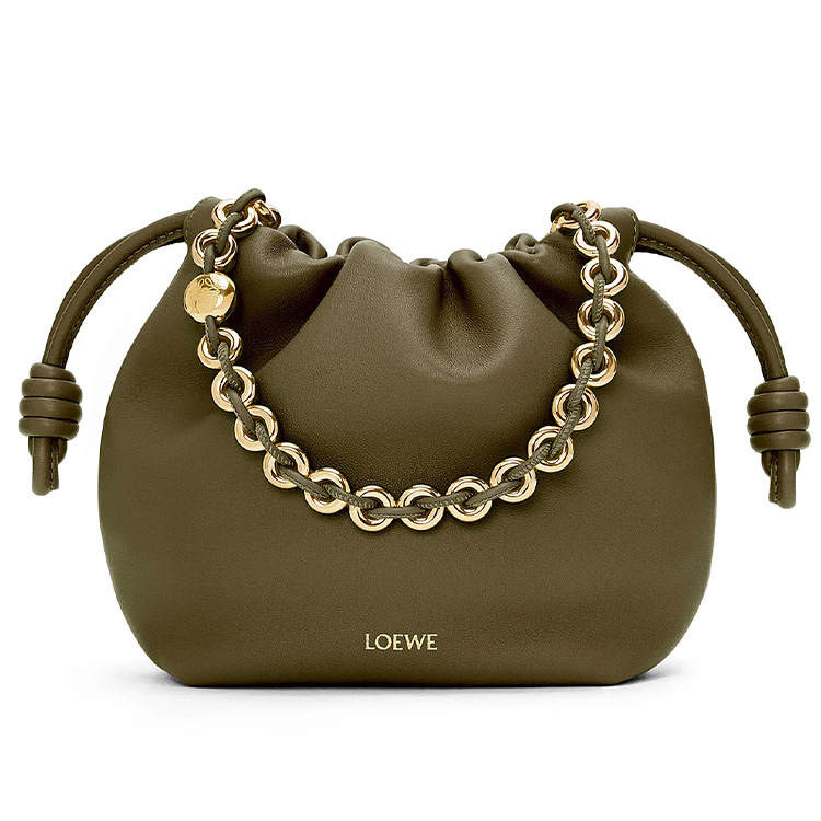 LOEWE Flamenco Nappa Sheepskin One Shoulder Crossbody Clutch Mini Women's Dark Khaki Green