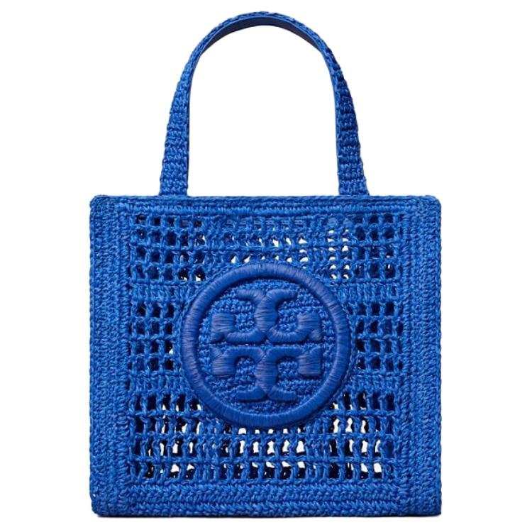 TORY BURCH Ella Raffia Tote Bag, Shopping Bag, Handbag Mini Women's Evening Blue