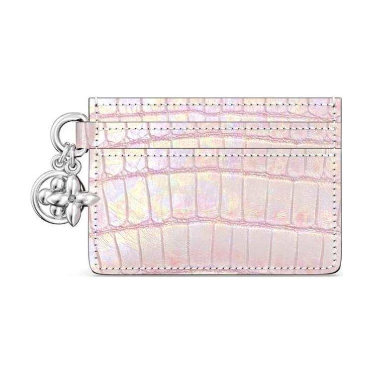 LOUIS VUITTON Crocodile Leather Card Holder Women's Silver Pink