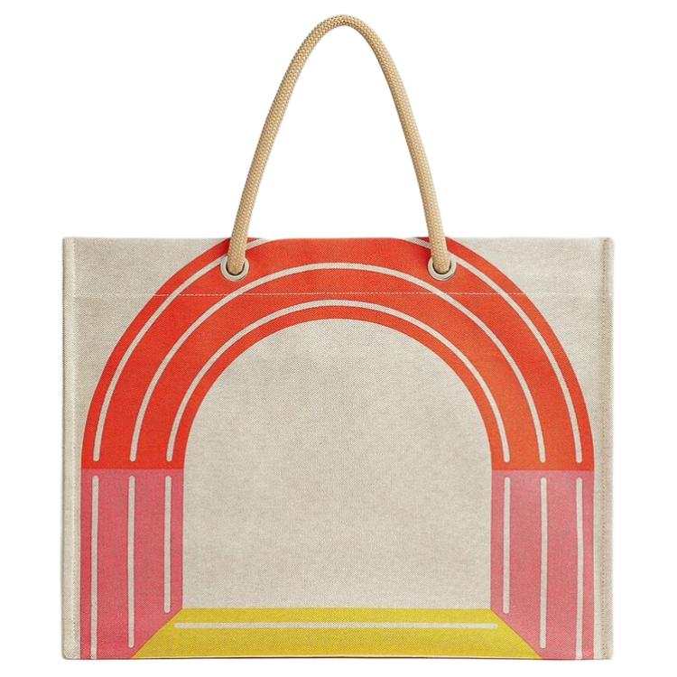 HERMES MAILLON MARIN Cotton Canvas Bag, Tote Bag, Shopping Bag, Handbag Women's Yellow & Pink & Red