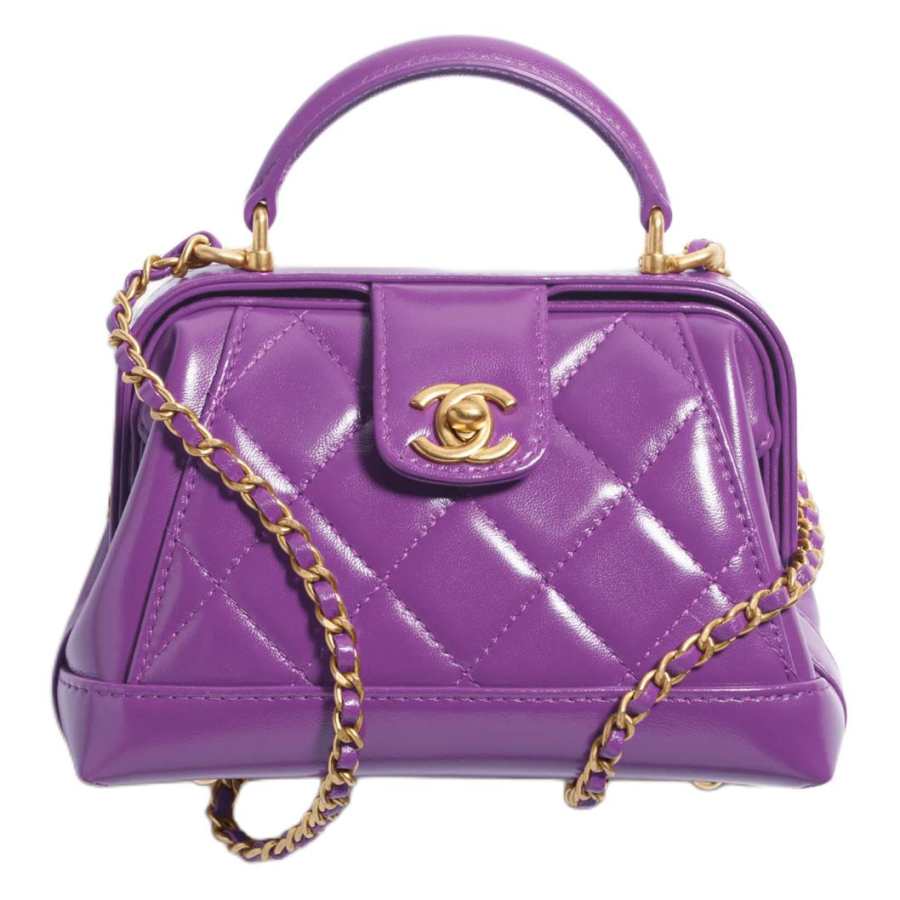 CHANEL Polished Lambskin Portable Crossbody Bag, Shoulder Bag Mini Women's Purple